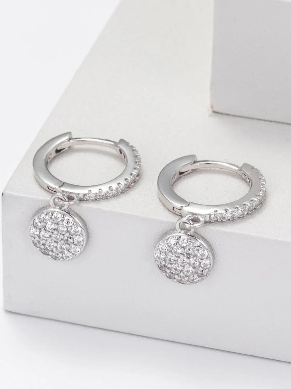 Sterling Silver Crystal Drop Earrings - White Gold Plated - Picture 6 of 11
